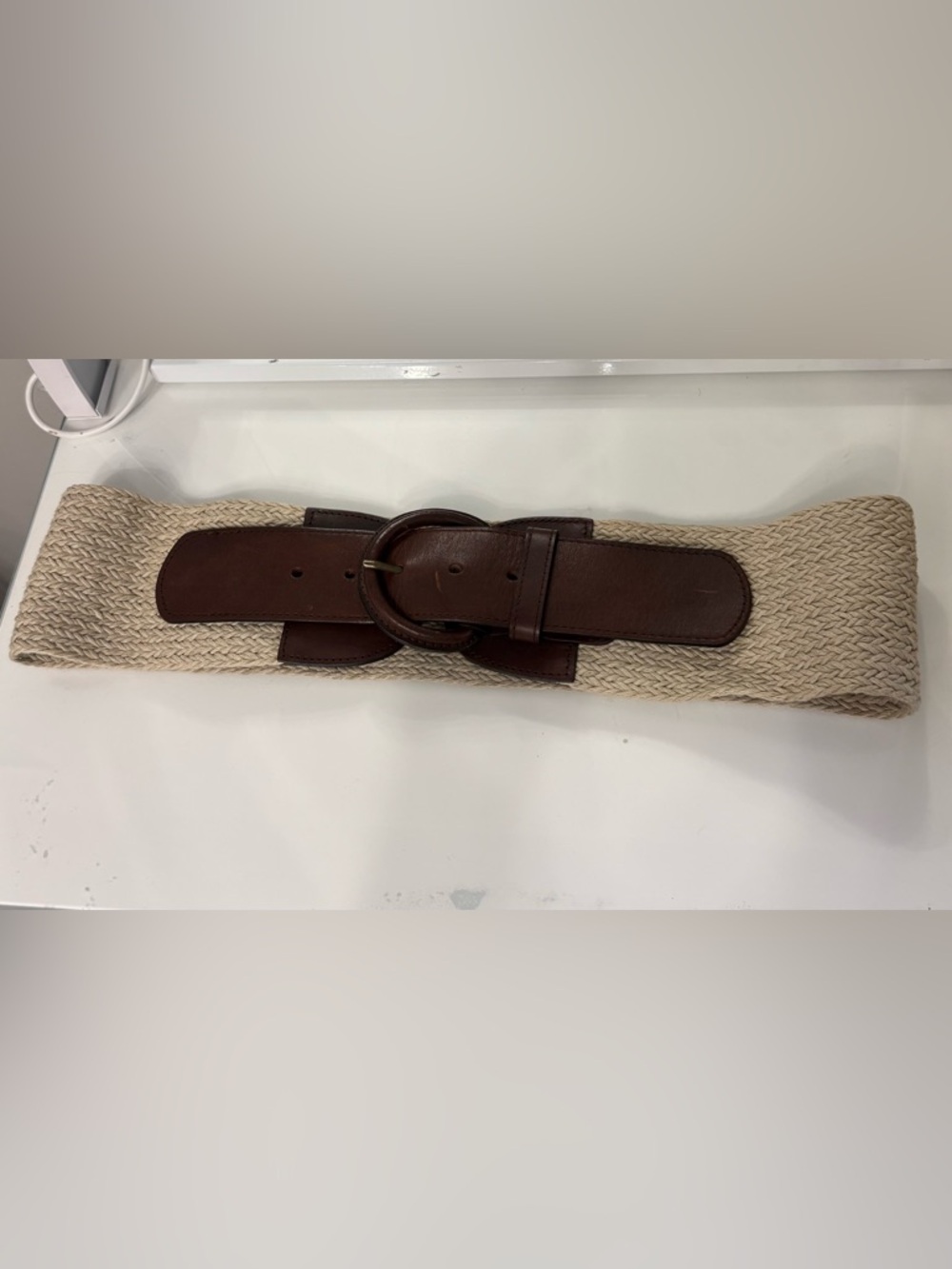 Banana Republic Brown Woven Waist Belt with Brown Leather Trim and Buckle